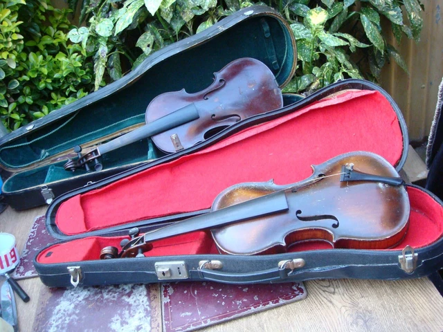 Vintage Old Violin  With Cases BUT Without Bows for Restoration Spare  To Repair