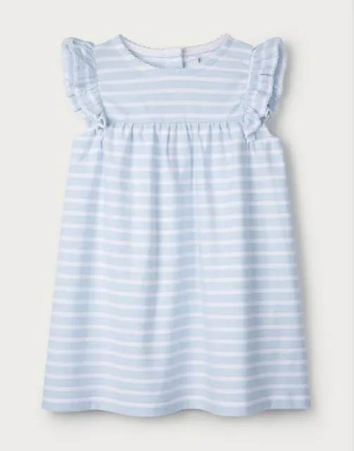 The Little White Company Girls Frill Sleeve Jersey Dress Age 6-9 Months BNWT