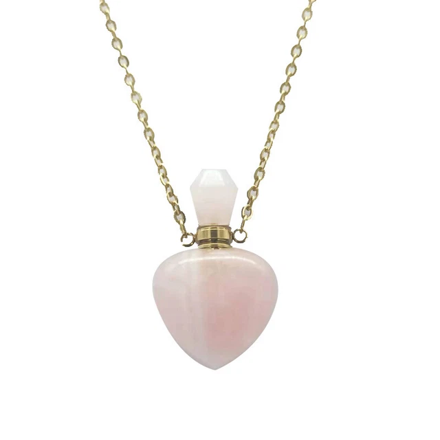 Natural Quartz Crystal Love Heart Necklace Reiki Perfume Bottle Gemstone Pendant