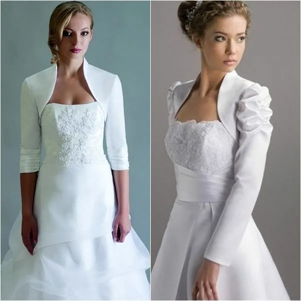 Braut Bolero Hochzeit Brautjacke 3/4 Ärmel Langarm weiß creme 34 36 38 40 42