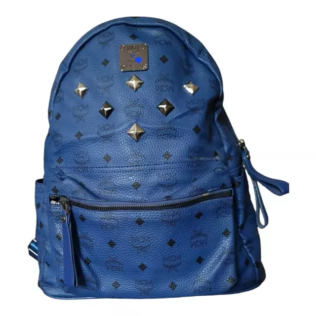 MCM Rucksack Studded Blue Leather Backpack Large