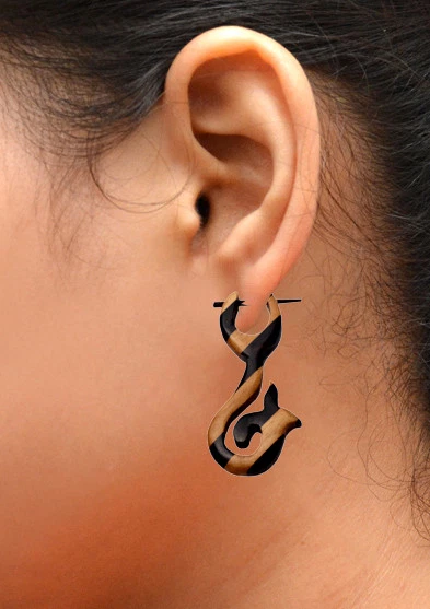 A Pair of Black & Brown Natural Wood USA Tribal Organic Wooden Earrings EAR1116