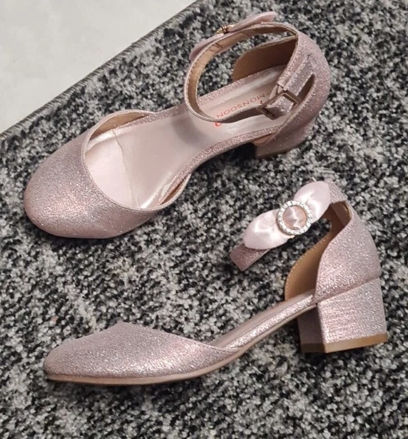 Scarpe con tacco a blocco Storm By Monsoon rosa tempesta glitter taglia Uk32, EU34