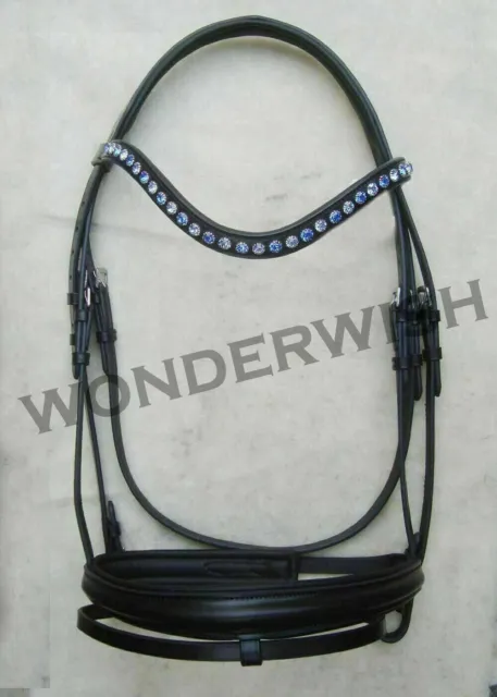 Best Quality Indian English Leather Horse Bridle Padded Wave Crystal Browband