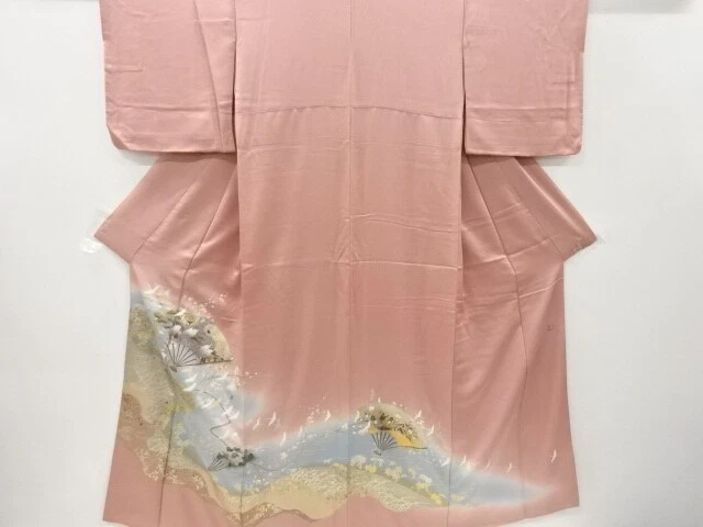 6401077: Japanese Kimono / Vintage Iro-Tomesode / Kinsai / Cranes & Stream / Art