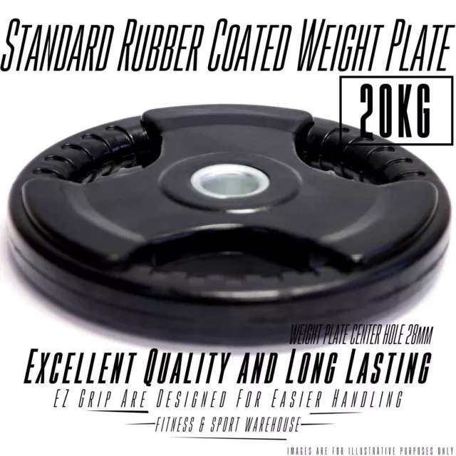 20KG Standard 28mm Cast Iron Rubber Coat Weight Plate Gym Strength Weightlifting