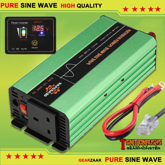 Power Inverter 12V to 240V Pure Sine Wave 3000W converter Remote USB Port UK