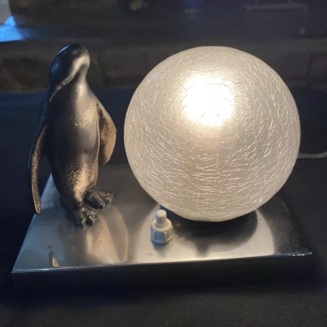 Art Deco Chrome Penguin Crackle Globe Desk Lamp