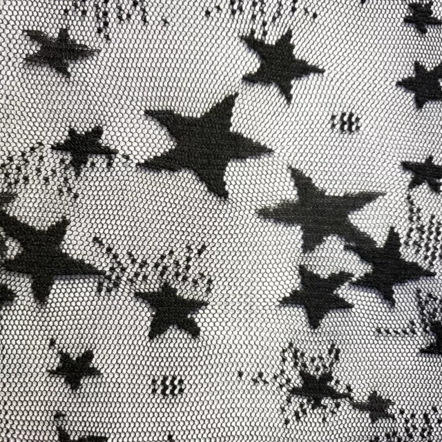 Black Star Spray Chantilly Lace Fabric 58" By The Yard Stars On Sheer Net