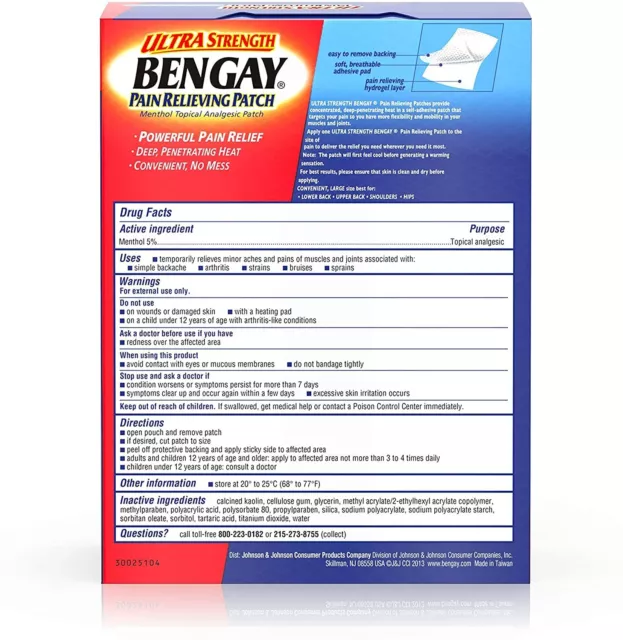 Bengay Pain Relieving Patch Deep Penetrating Heat Ultra Strength 4 ct Pack of 6 3
