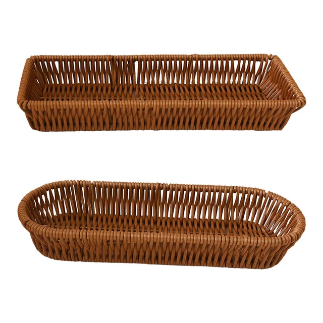 Panier Rectangulaire Alimentaire Imitation Osier ORANGE - Pack De 12