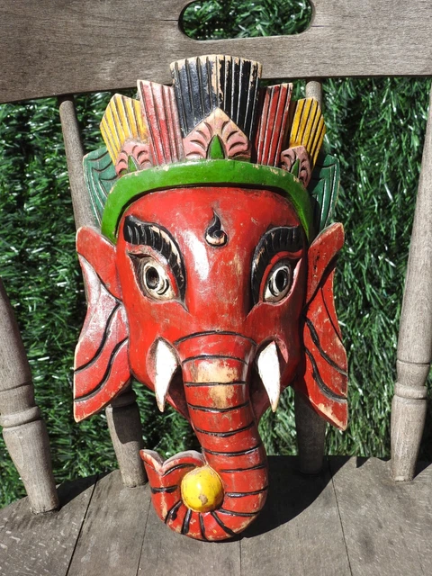 Masque en bois peint GANESH BALI INDONESIE ART ETHNIQUE