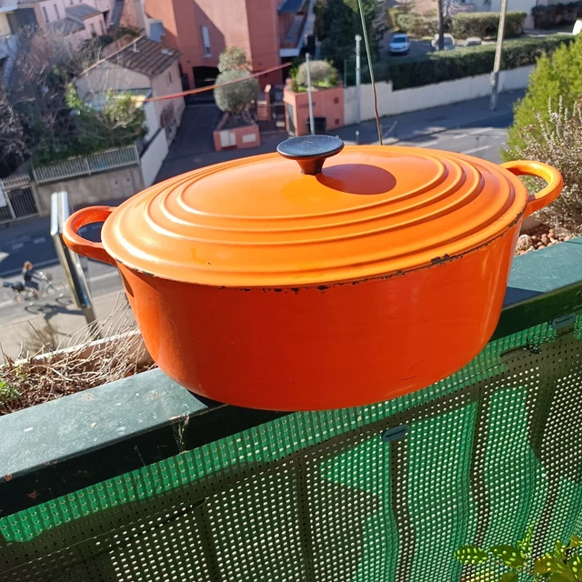 LE CREUSET GRANDE Cocotte EN Fonte OVALE Vintage MODELE E ORANGE ø 29