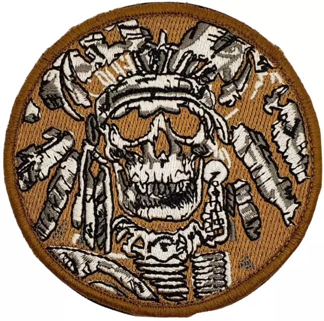 Indian Chief Skull Desert Gold 3"  Circle Embroidered Tactical Hook Patch
