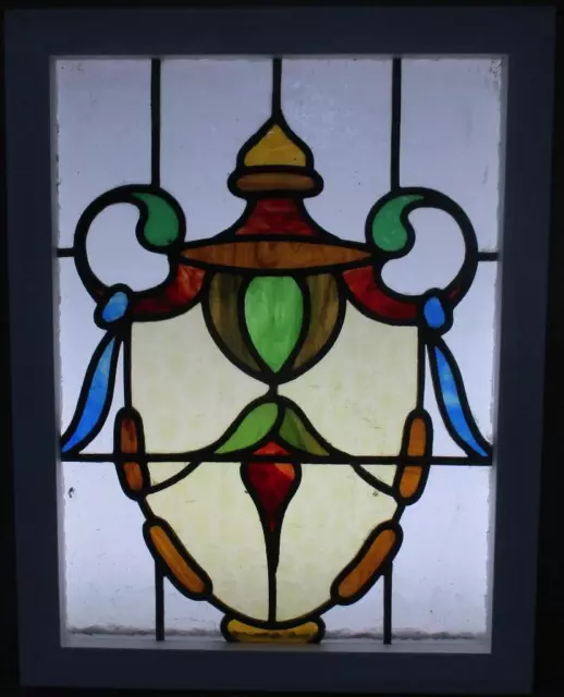 MIDSIZE OLD ENGLISH LEADED STAINED GLASS WINDOW Pretty Abstract 17.75" x 23" 2