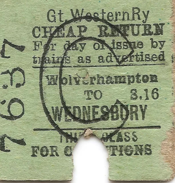 G.W.R. Edmondson Ticket - Wolverhampton to Wednesbury