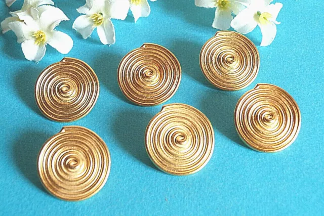 142B Superbes Gros Boutons " Spirale " Métal Doré Lot 6 Boutons Ép. 1970