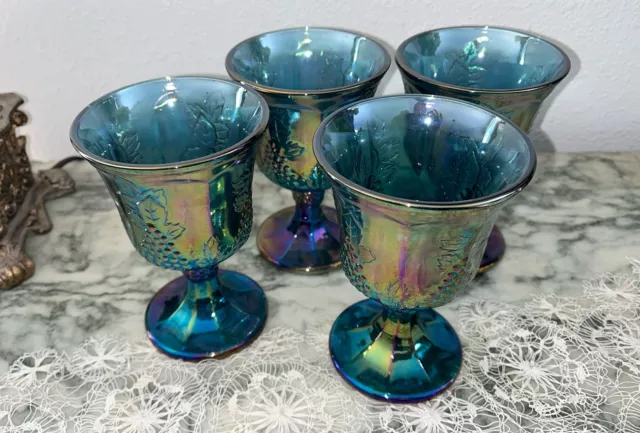 Indiana Glass Co. Set of 4 9oz Harvest Goblets, Iridescent Carnival Glass, NIB