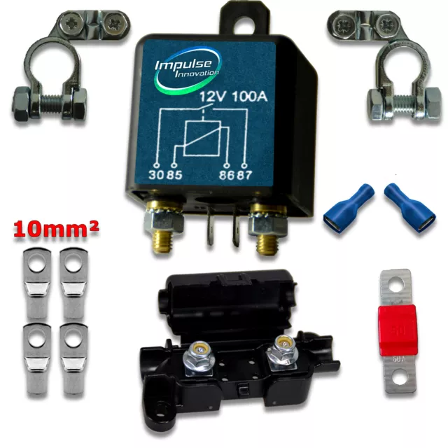 RL180/12 Trennrelais Set 12V/100A inkl. Sicherungshalter und Anschlussverbinder