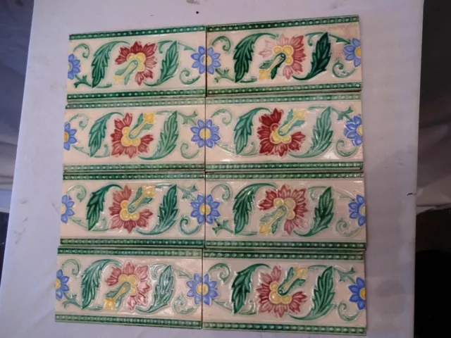 Antique Tile Strip Ceramic Porcelain Wankaner Pottery Flower Leaf Collectibl# 5 2