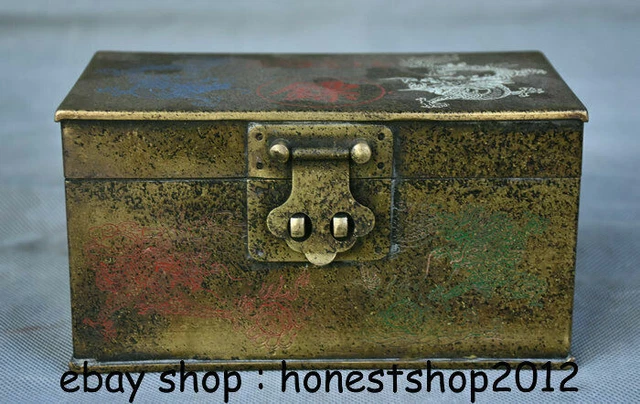 6" Superb Old China Palace Copper Painting Dragon Jewelry Jewel Storage Box