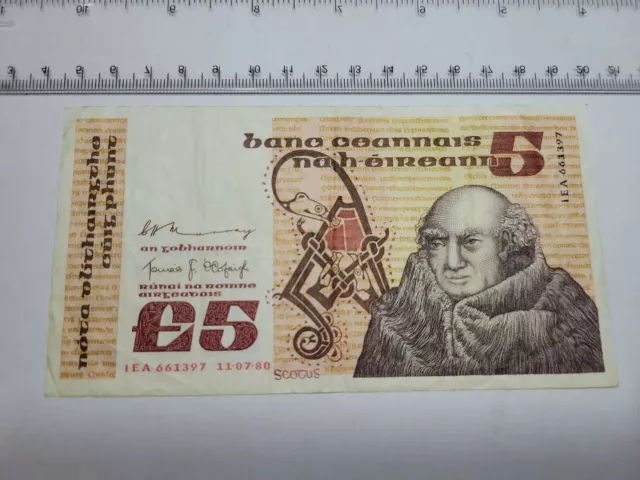 🇮🇪 Ireland, Republic  5 pounds 11 July 1980 P-71c "VF" Banknote  032722-16
