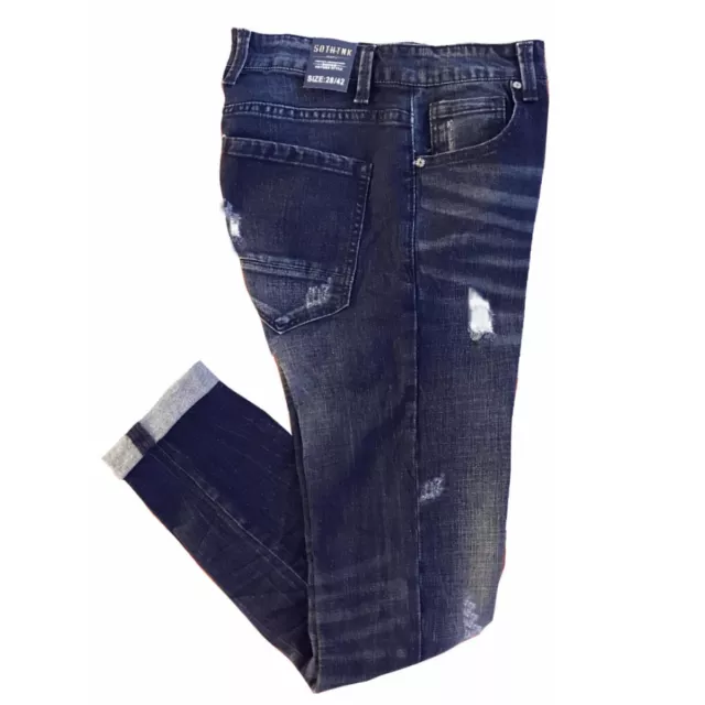 Jeans da uomo elasticizzato taglia W34 skinny con rotture pantalone stretto slim