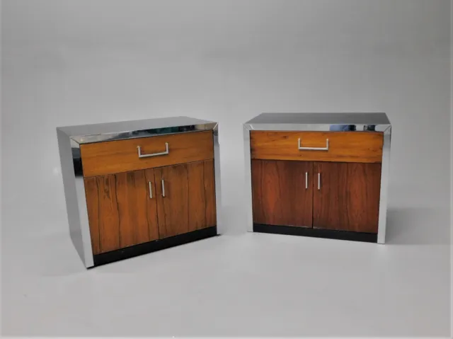 mid century modern rosewood and chrome Milo Baughman nightstands for John Sturat