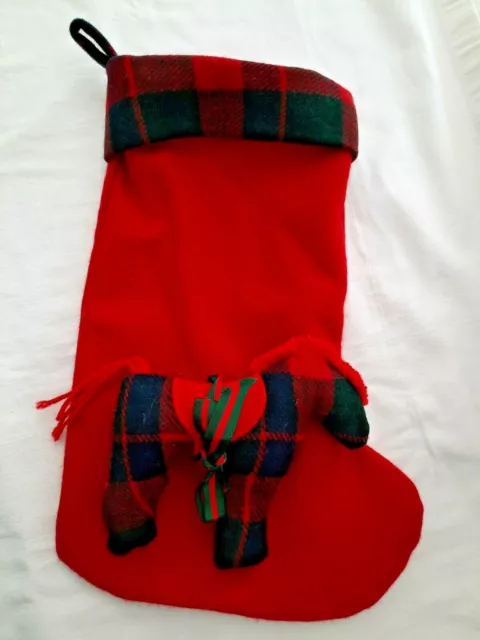 VTG Red & Plaid 1984 Woof & Poof Christmas Stocking w/ Removeable Stuffed Horse