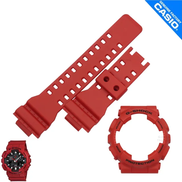 Genuine Casio G-Shock Watch Band&Bezel GA-100B-1 GA-100 Matte Red / Black Letter