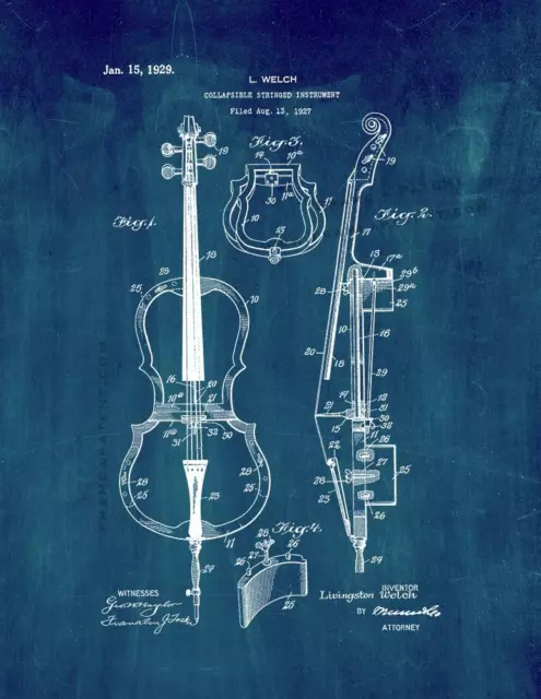 Collapsible Stringed Instrument Patent Print Midnight