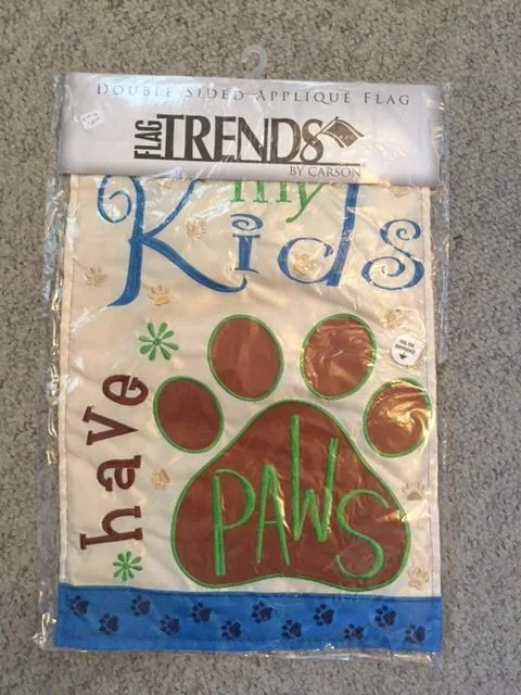 NWT Double Sided Applique Garden Flag My Kids Have Paws Dog Cat By Carson