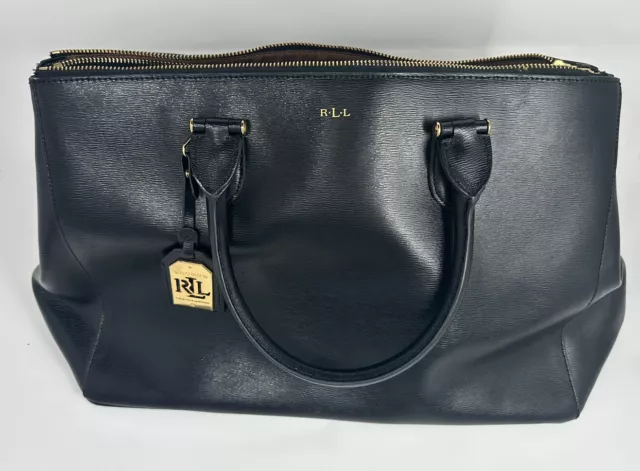 Ralph Lauren Newbury Double Zip Large BlackLeather Satchel Handbag