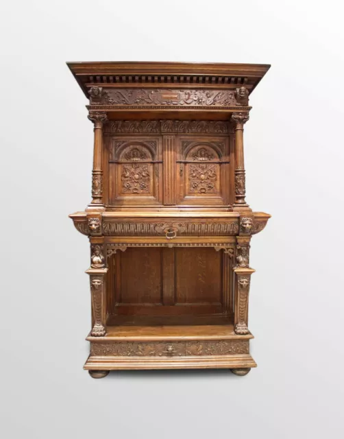 Antique Carved Oak Buffet / Hall Cupboard 19th Century