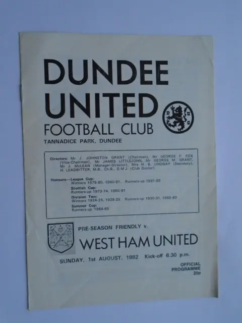 Dundee United v West Ham United 1982/83 Friendly