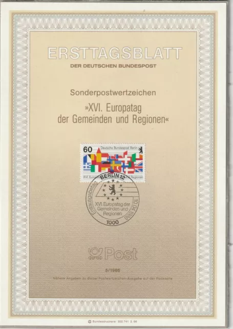 Ersttagsblatt ETB 5/1986 - "16. Europatag der Gemeinden und Regionen" Bundespost