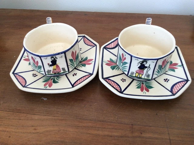 Tasses Et Soucoupes Café Publicitaires Vintage Esso Arcoroc - Modèle Octogonal Noir