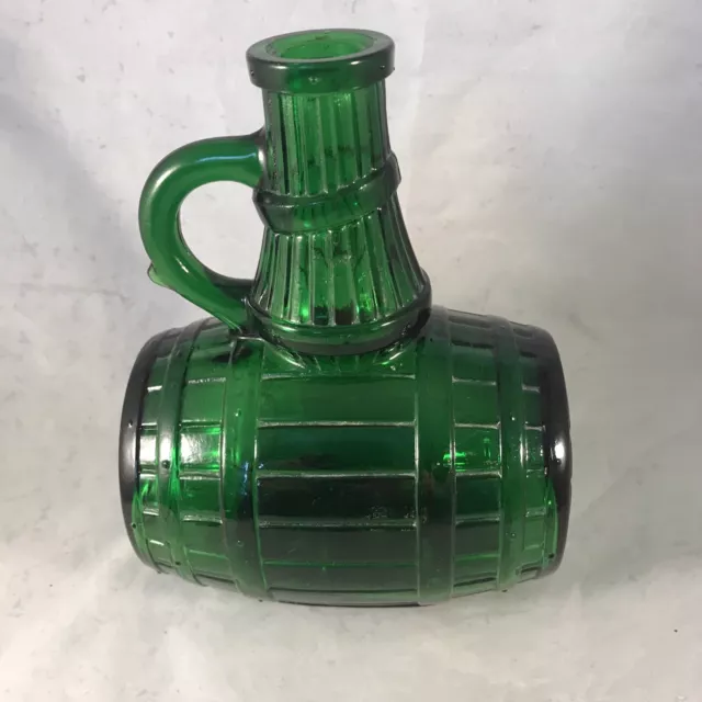 Vintage retro Green Glass Barrel shaped Decanter Bottle  (Belgium) 0.5ltr