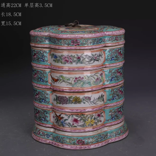 Estate China Freehand Sketching Qing Famille Rose Porcelain Flowers Bird Box