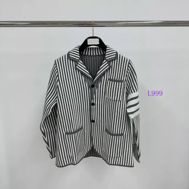 Thom Browne Autumn/Winter Womens Stripe V-neck Pocket Knitted Cardigan Jacket