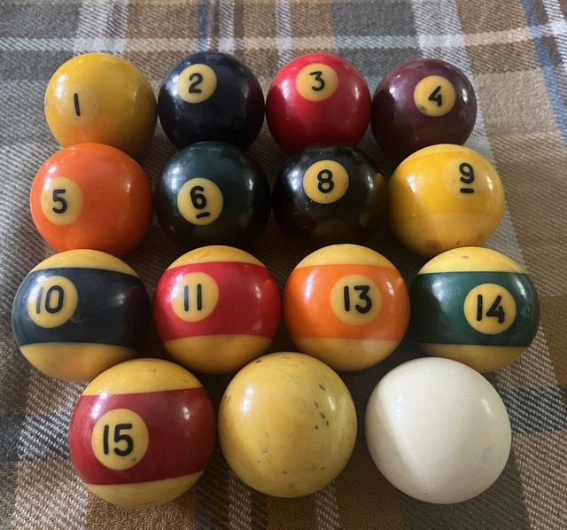 VTG BALKE BILLIARDS Pool Ball Set ( Missing 7 & 12 ) Cue & Butterscotch