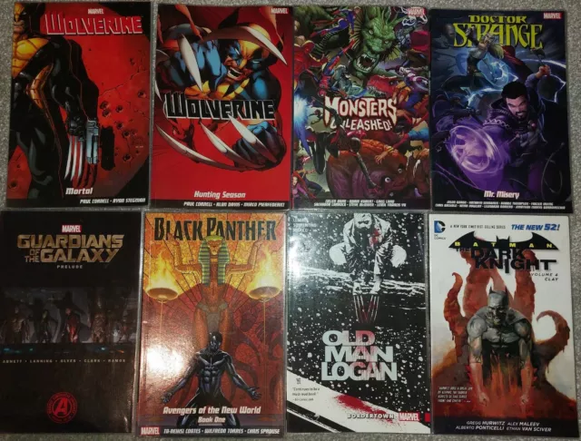 8x Marvel & DC Graphic Novels - Wolverine, Batman, Spiderman - Ex Library Copies