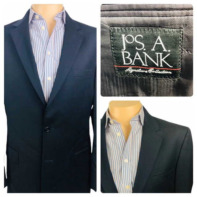 Jos. A. Bank Mens Size 42L 100% Wool 2 Button Single Vent Navy Blazer Suit Coat