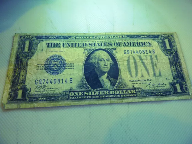 1928 $1 Blue Seal Funny Back Silver Cert Cir Lot 201-2 Serial #G97440814B