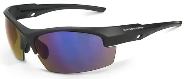 Crossfire Crucible Safety Glasses Matte Black Frame Blue Mirror Lens Z87+