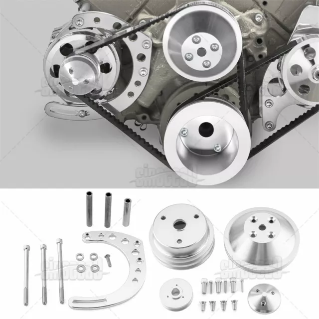 Alternator Bracket+Pulleys For Small Block Chevy Long Water Pump 305 327 350 SBC