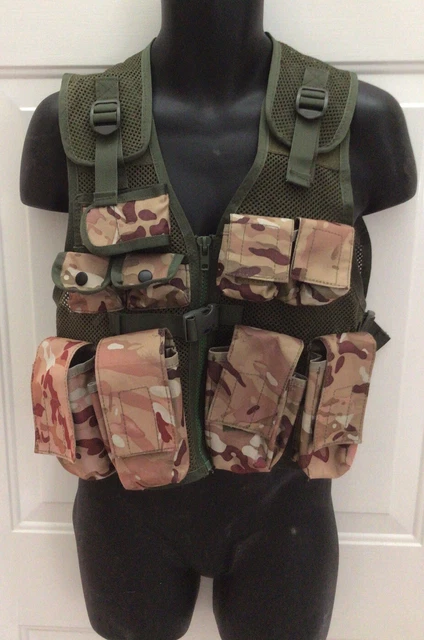 KAS Multi Camo Combat Vest Mesh Adjustable Size Multi Pocket Hunting Fishing