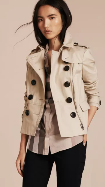 NWT Burberry Brit Brookleigh Cotton Short Trench Coat Jacket Stone Run Small