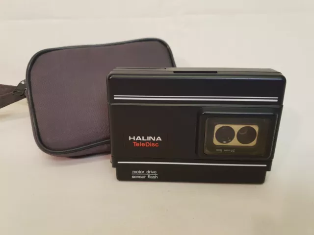 Compact Camera Halina TeleDisc, 35mm Wet Film + Flash & Case CC211
