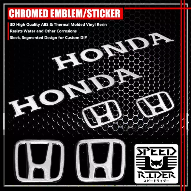 2"X5.75"X1" 3D Abs Logo Emblem Decal+Letter Glossy/Polished Sticker Honda Chrome